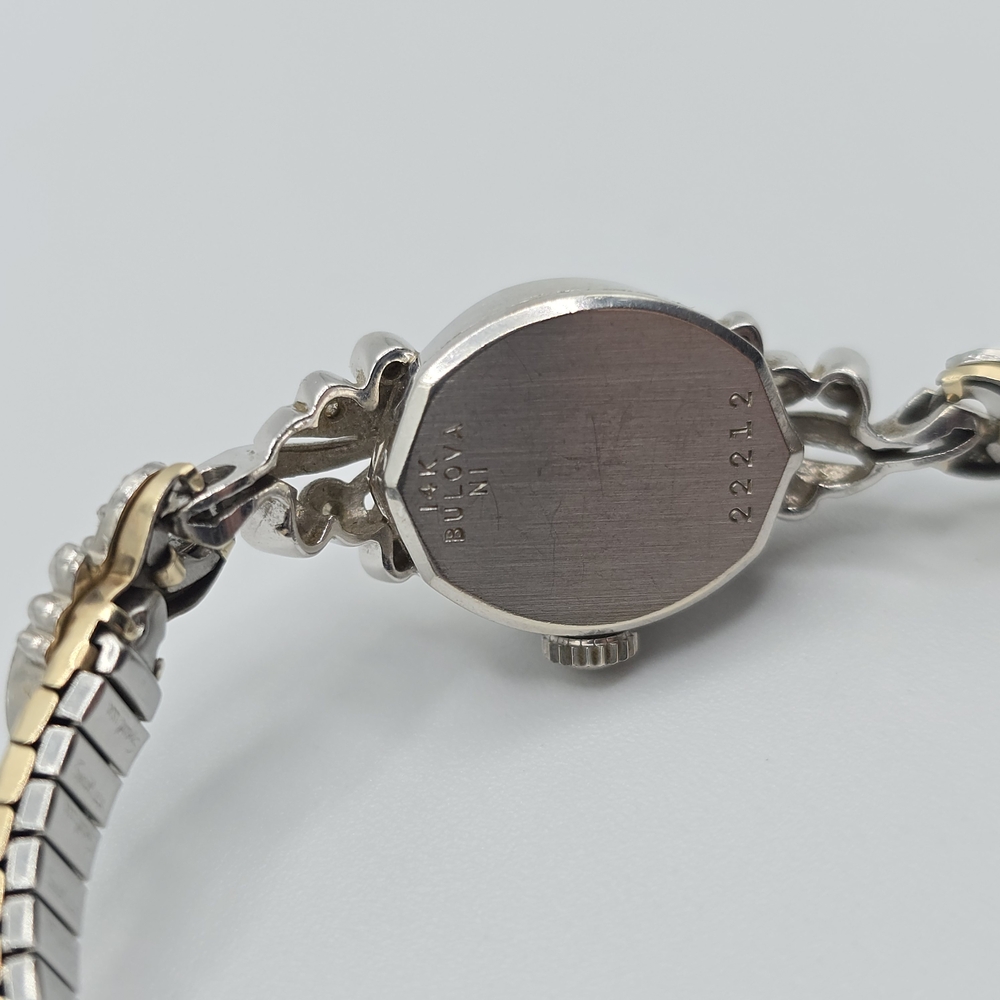 VTG 1971 Bulova Swiss 14K White Gold Case Ladies Watch Diamond Accent Manual - Picture 8 of 16